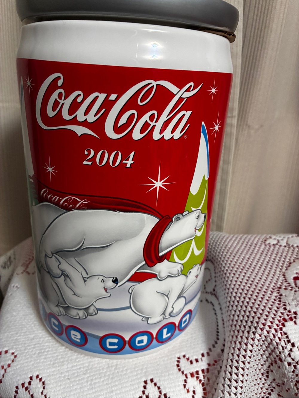 Vintage Coca Cola Red and White Polar Bear Cookie Jar Canister